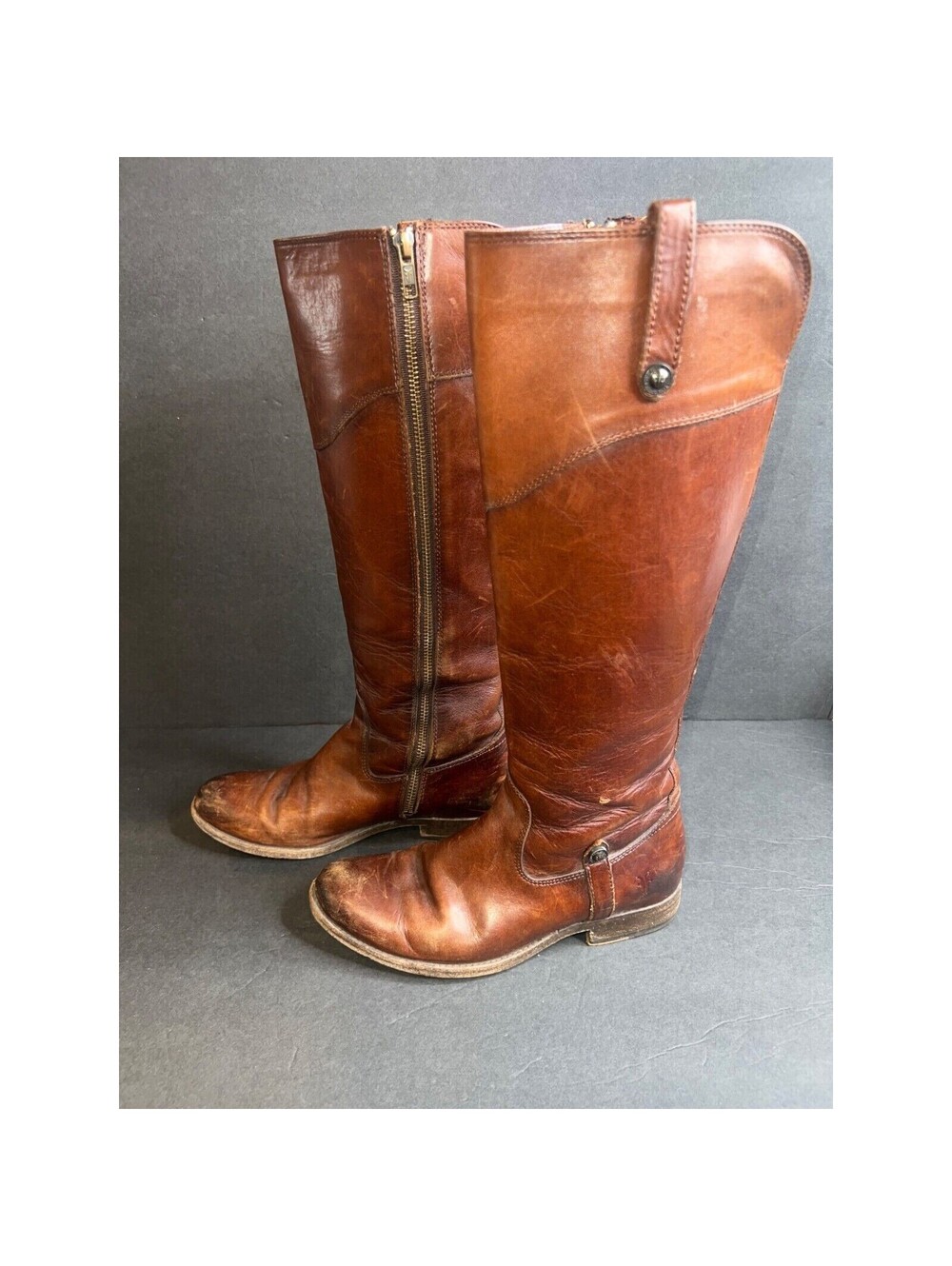 Frye Melissa womens 7 leather knee high tall riding boots pull on brown zip up